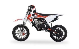 SYX PAD50-3 50cc mini dirt bike in red and white – side view
