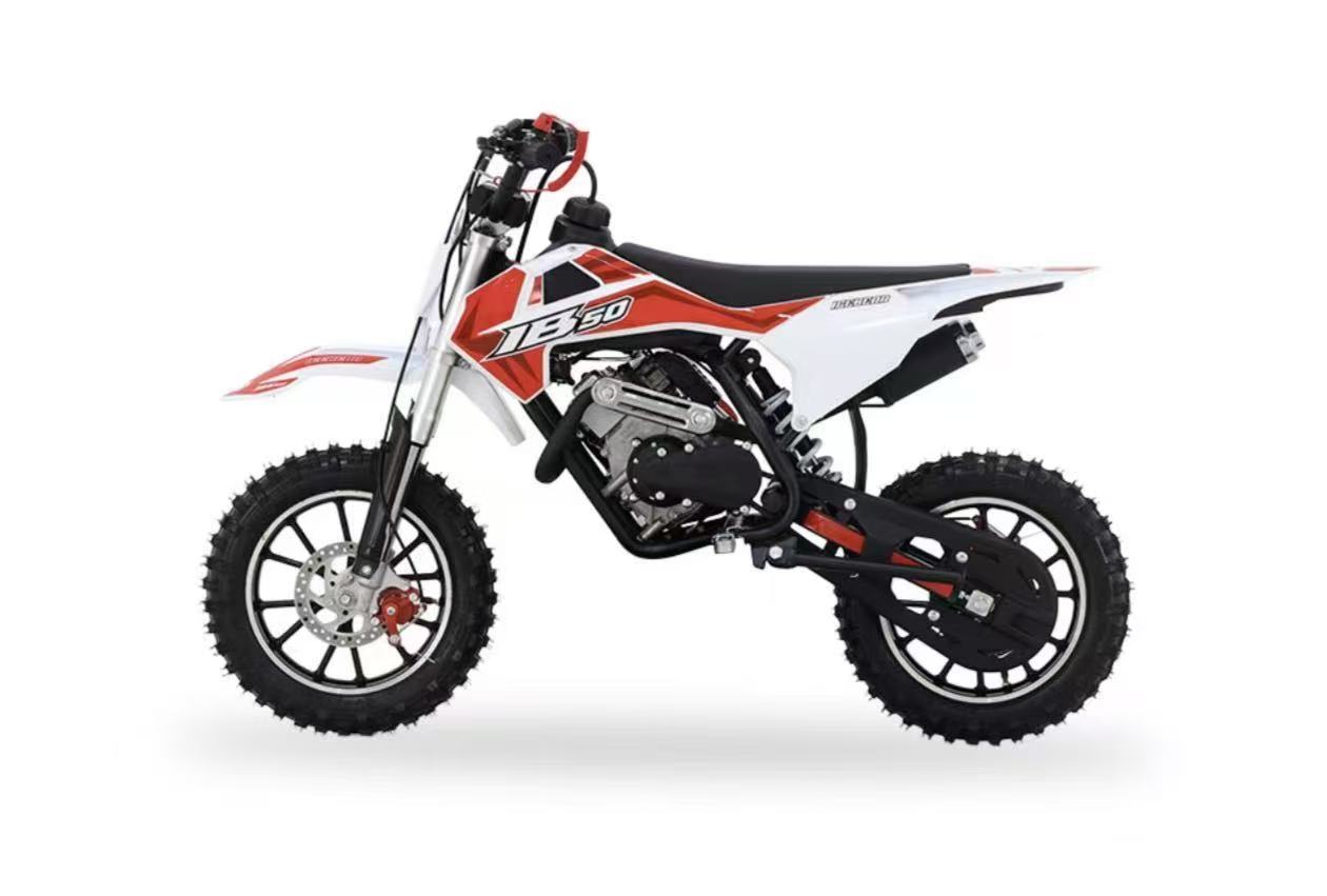 SYX PAD50-3 50cc mini dirt bike in red and white – side view